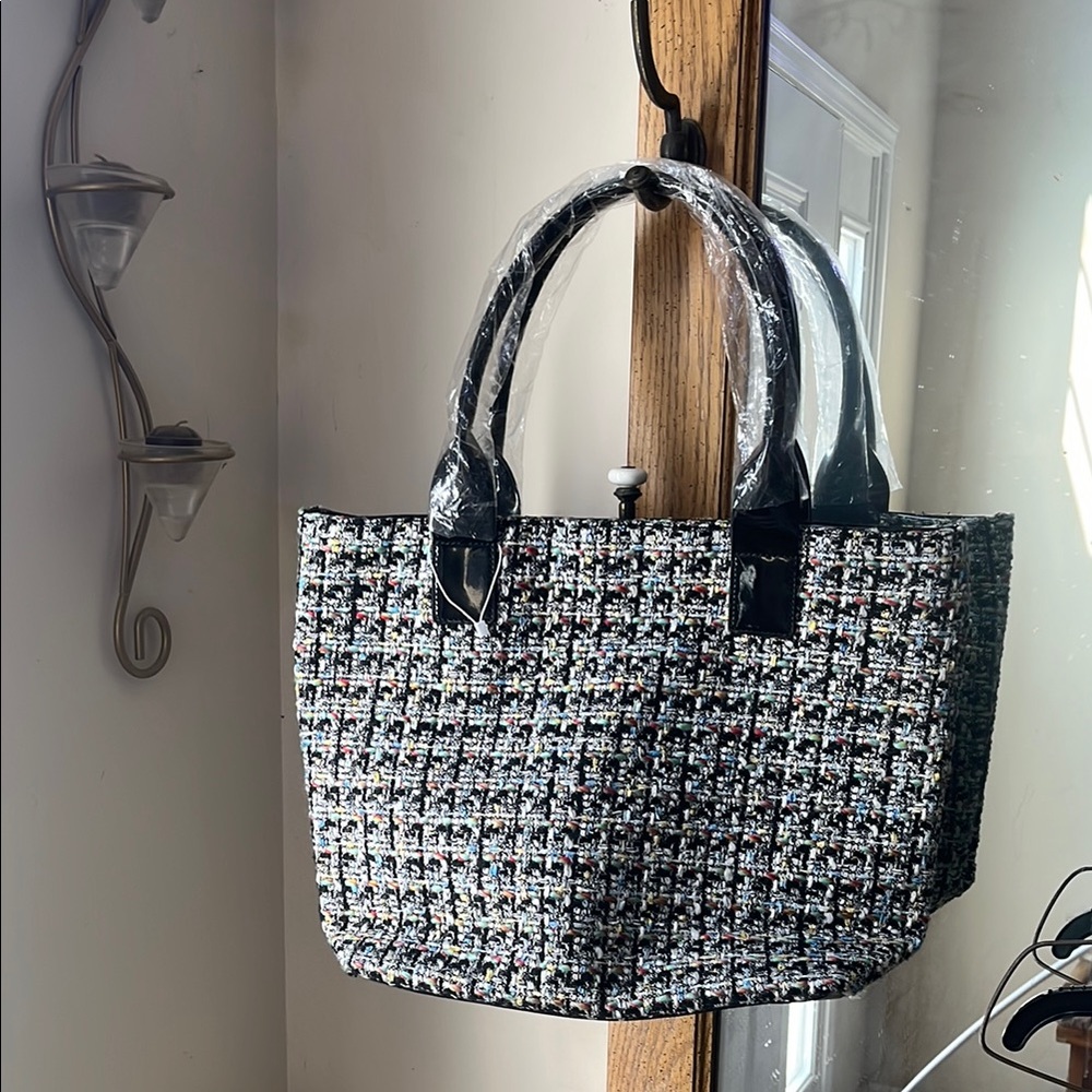 Chic Tweed Tote Bag - Black and White NWOT